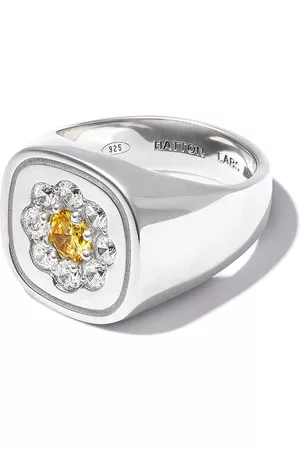 Hatton Labs Homem Anéis - Floral crystal-embellished signet ring
