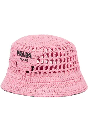 Prada Logo-embroidered raffia bucket hat