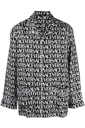 VERSACE All-over logo silk pajama shirt