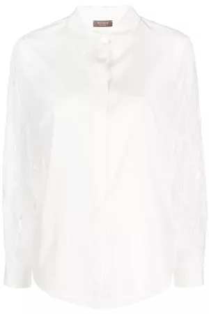 PESERICO SIGN Mulher lantejoulas - Feather-sequin detail silk shirt
