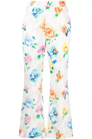 Moschino Mulher Calças Estampadas - Floral-print flared trousers