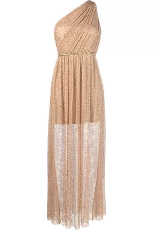 Self-Portrait Rhinestone-embellished fishnet one-shoulder dress