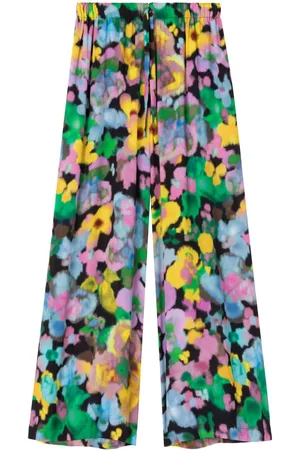 AZ FACTORY Mulher Calças à Boca-de-sino - X Lutz Huelle Sunrise floral-print wide-leg trousers