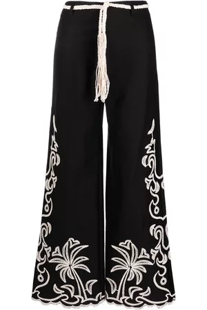 Maje Floral-embroidered wide-leg trousers
