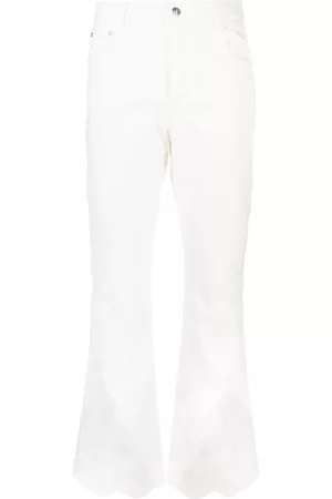 ERMANNO SCERVINO Mulher Calças Estampadas - Floral lace-detail denim trousers