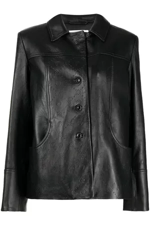 Marine Serre Mulher Casacos de Pele - Regenerated monogram-embossed leather jacket