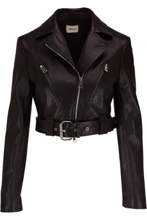 Khaite Mulher Casacos de Pele - Belted leather biker jacket