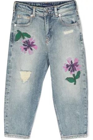 Scotch&Soda Menina Calças de ganga Retas - Floral-embroidery straight-leg jeans