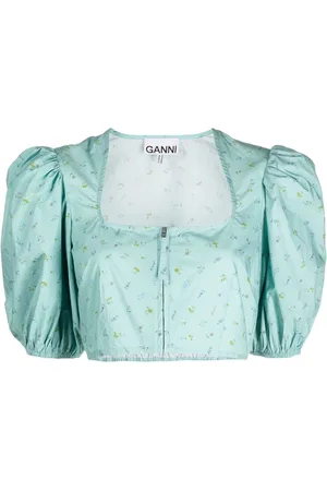 Ganni Floral-print cropped blouse