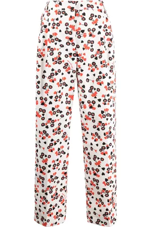 Moschino Mulher Calças Estampadas - Floral-print high-waist trousers