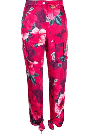 Pinko Mulher Calças Estampadas - Tied-ankles floral-print trousers