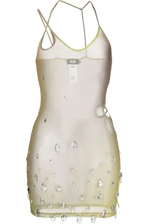 GCDS Sita crystal-drop sheer minidress