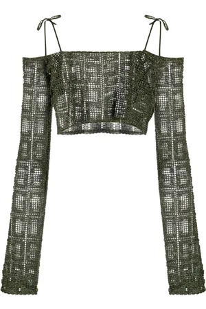 GCDS Off-shoulder macram?? crop top