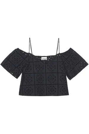 Ganni Broderie anglaise cropped top