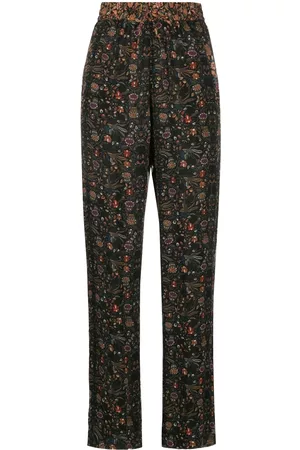 Isabel Marant Mulher Calças Estampadas - Ozio floral-print silk trousers