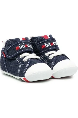Miki House Logo-embroidered denim sneakers