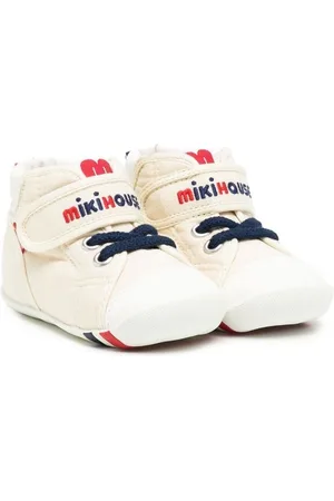 Miki House Logo-embroidered stripe-detail sneakers