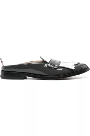 Thom Browne Mulher Oxford & Moccassins - Fringe-detail patent-leather mule loafers