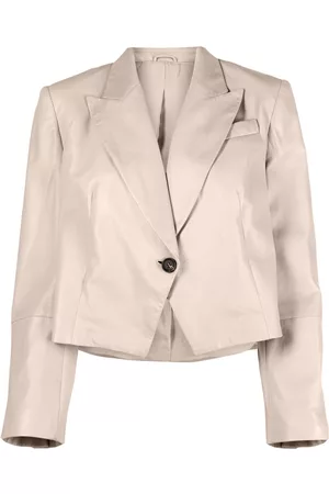 Brunello Cucinelli Mulher Casacos de Pele - Cropped single-breasted leather jacket