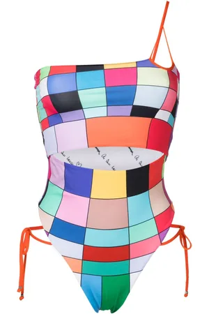 AMIR SLAMA Graphic-print single-shoulder swimsuit