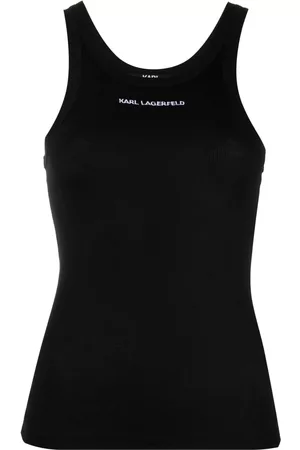 Karl Lagerfeld Mulher Tops de Cavas - Logo-print ribbed knit tank top