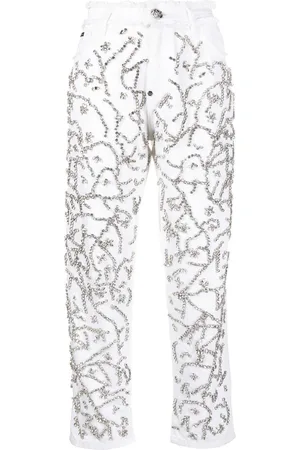 Philipp Plein Crystal-embellished mom-cut leg jeans