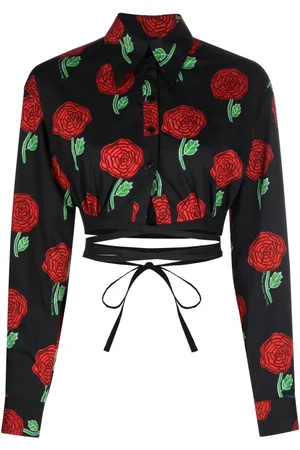 VERSACE Floral-print cropped blouse