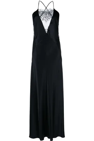 Michelle Mason Lace-inset gown long sleeveless dress
