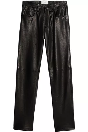 Ami Homem Calças em Pele - Straight-leg leather trousers