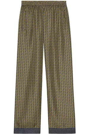 Gucci Homem Calças à Boca-de-sino - Geometric Interlocking G-print silk trousers