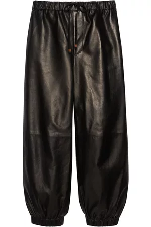 Gucci Homem Calças em Pele - GG-logo leather track pants