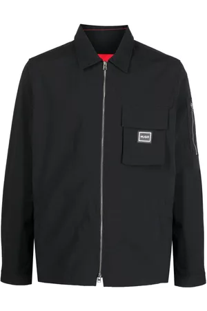 HUGO BOSS Homem Camisa Formal - Logo-patch zip-up shirt