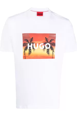 HUGO BOSS Homem T-shirts & Manga Curta - Palm-tree-print cotton T-shirt