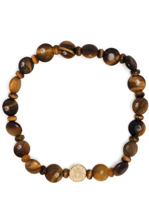 LUIS MORAIS 14kt yellow gold Scarab tiger eye beaded bracelet