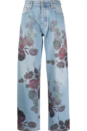 Eytys Mulher Calças Estampadas - Floral-printed denim trousers