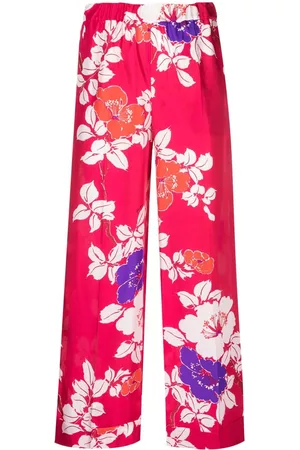 P.a.r.o.s.h. Mulher Calças Estampadas - Floral-print cropped silk trousers
