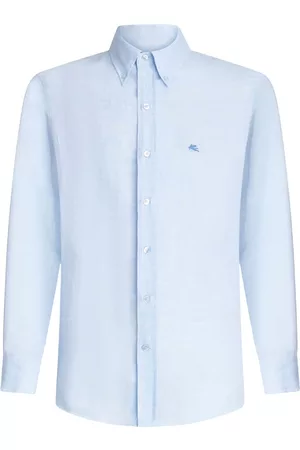 Etro Homem Camisas de Linho - Embroidered-logo linen shirt