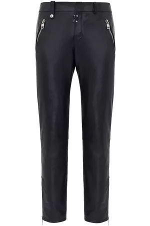 Alexander McQueen Homem Calças em Pele - Leather cropped slim-fit trousers