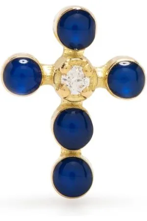 GIGI CLOZEAU 18kt yellow lapis lazuli cross stud earrings