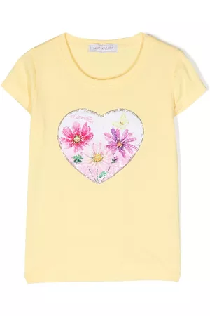 MONNALISA Menina T-shirts & Manga Curta - Sequin-embellished floral T-shirt