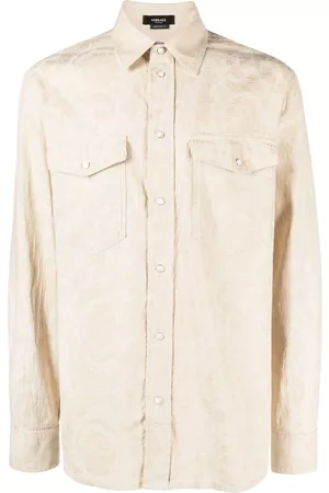 VERSACE Homem Camisa Formal - Barocco Silhouette-jacquard chambray shirt
