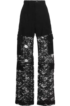 Msgm Mulher Calças Estampadas - High-waisted floral-lace trousers