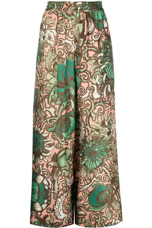 La DoubleJ Mulher Calças à Boca-de-sino - Floral-print wide-leg trousers