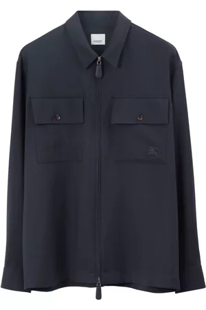 Burberry Homem Camisa Formal - Logo-embroidered zip-up wool shirt