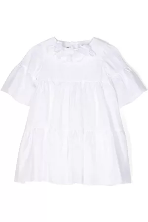LITTLE BEAR Vestidos - Floral-appliqué cotton-linen dress