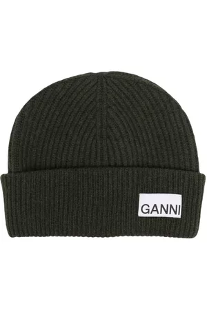Ganni Mulher Chapéus - Logo-patch ribbed-knit beanie