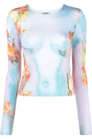 Jean Paul Gaultier Mulher T-shirts & Manga Curta - Body Flower-print mesh top