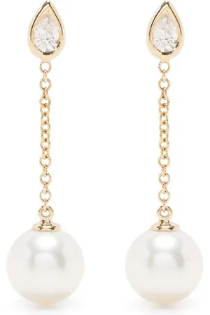 Mizuki 14kt yellow diamond and pearl drop earrings