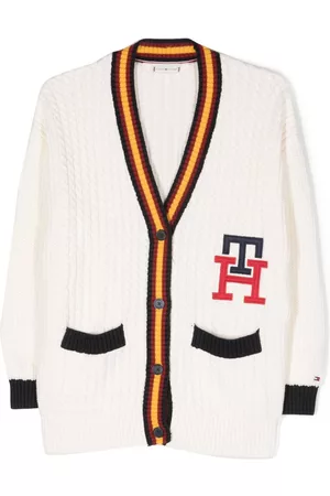 Tommy Hilfiger Menina Pullovers e Camisolas de Malha - Logo-embroidered ribbed-knit cardigan