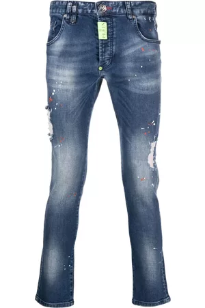 Philipp Plein Homem Calças, Calções & Jeans - Logo-patch distressed skinny jeans